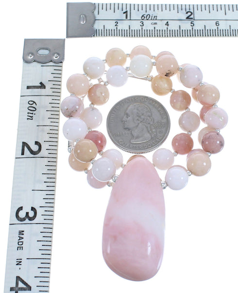 Pink Opal Agate Sterling Silver Southwestern Bead Necklace BX120638